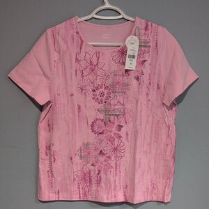 Northern Traditions Light Pink Floral Short Sleeve Top Petite Medium